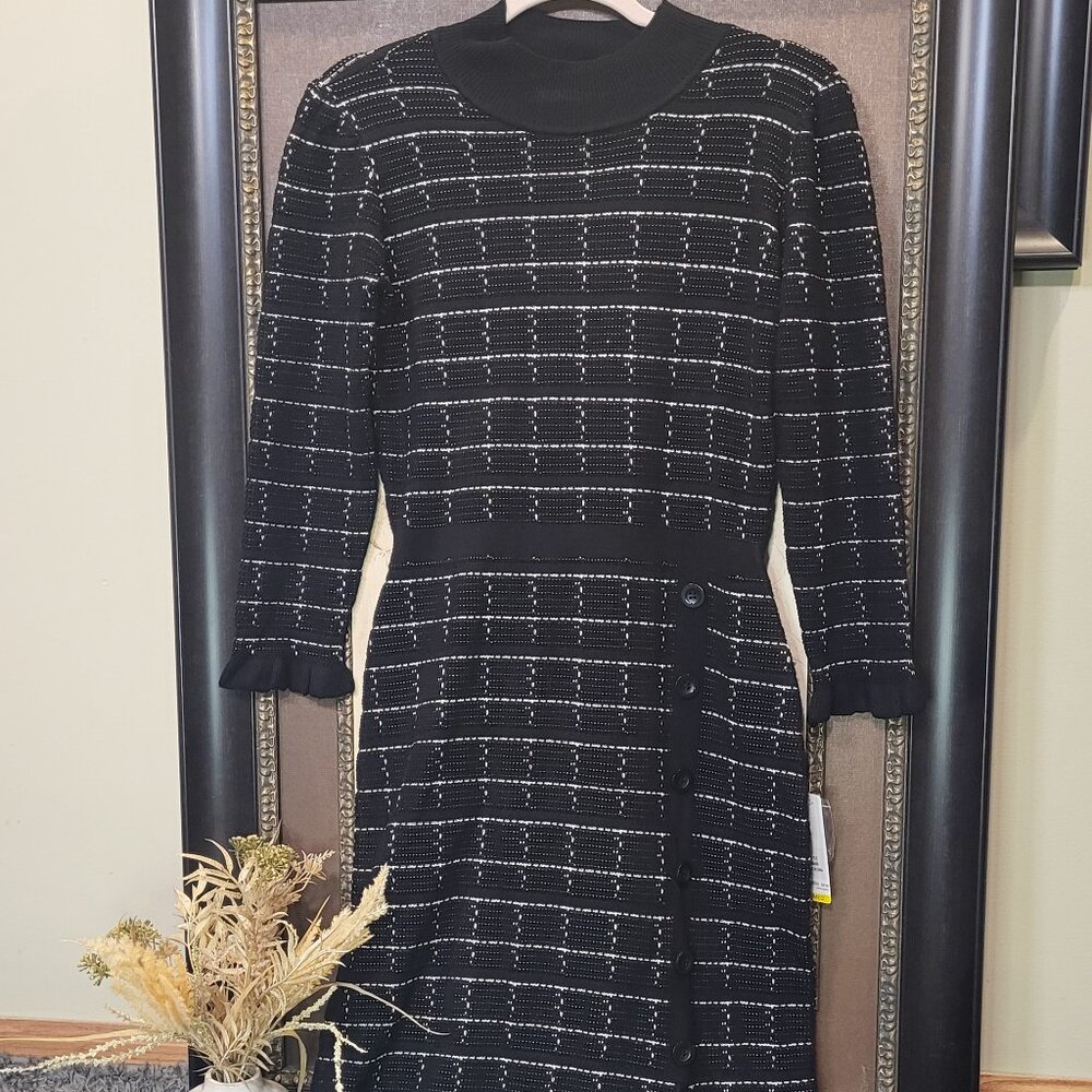 Studio One New York Black Knit Midi Dress Elegant Side button with front slit